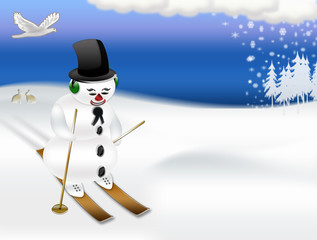 Schneemann mit Ski