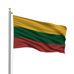 Obraz premium Flag of Lithuania waving in the wind over white background