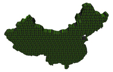 China map with binary code on white illustration