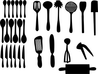 kitchen set silhouette - vector