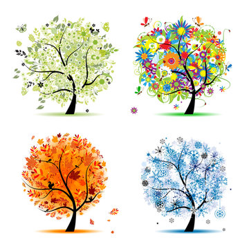 Four seasons - spring, summer, autumn, winter. Art trees