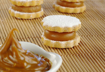 Peruvian cookie (alfajor) with a toffee-like cream (manjar)