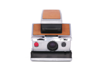 Vintage Folding Instant Camera Isolated on a White Background