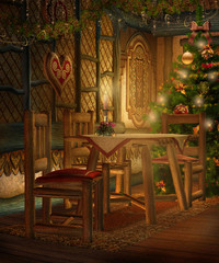Fototapeta na wymiar Jadalnia ze świątecznymi dekoracjami