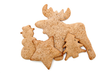 different christmas gingerbreads isolated on white
