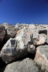 Deep blue sky and stones.