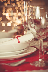 decoration of christmas table in red and white colors