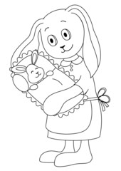 Rabbit mother with the child, contours