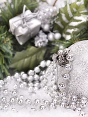 Christmas ball in snow.