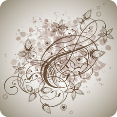 Stylized flowers & calligraphic ornament on a grunge background