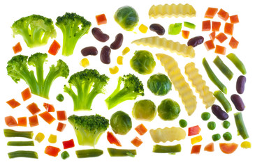Slices of raw isolated vegetables