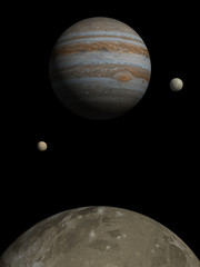 Naklejka premium Jupiter rising over Ganymede with Io and Europa
