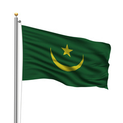 Flag of Mauritania waving in the wind in front of white