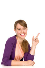 Young woman pointing