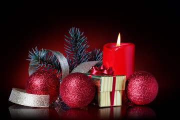 christmas balls and gift box,