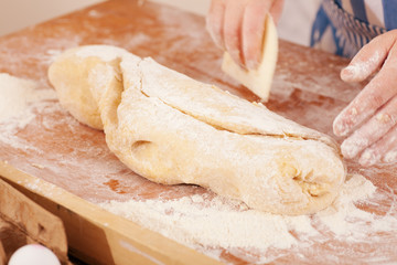 Baking biscuits -Woman kneads dough