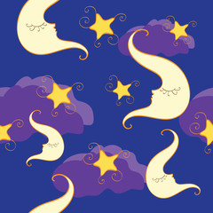 seamless pattern with half moon and star