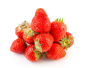 pile of fresh strawberries over white background