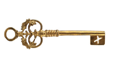 Golden Antique Key on white background