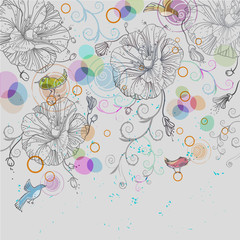 fantasy vector  background  with hand drawn flowers - 27433300
