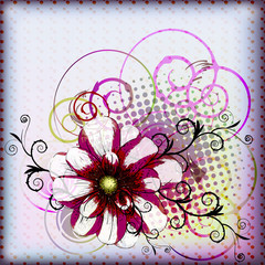 vector background with a colored flower and  curls