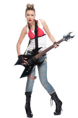 Young rock woman with electric guitar