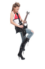 Fototapeta premium Young rock woman with electric guitar