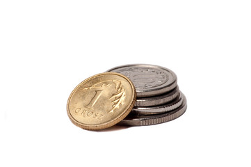 Polish coins isolated on white background