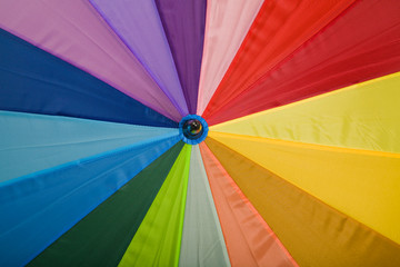 Obraz premium top of of a colorful rainbow umbrella - background;