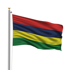 Flag of Mauritius waving in the wind in front of white