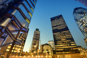 Skyscrapers of City of London at night