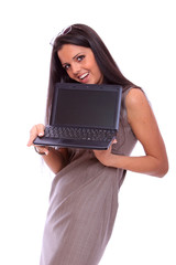 Naklejka premium businesswoman with laptop