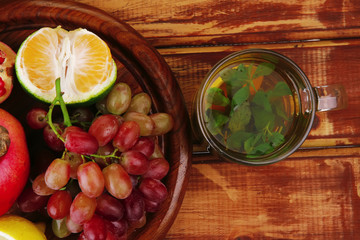 tea pot and fruits