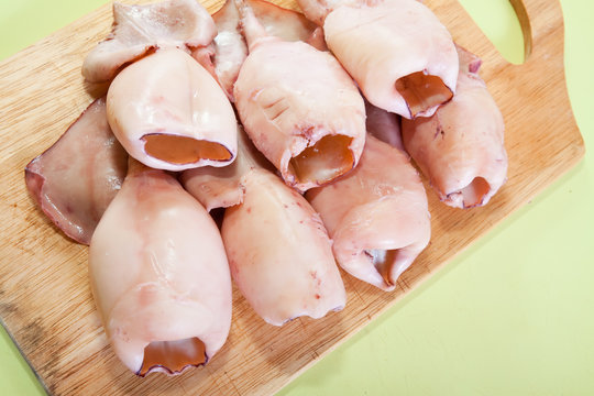 boiled calamaries. Stages of cooking  squid see in series