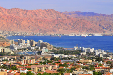 View to Eilat city, famous international resort - the southernmost city of Israel. 