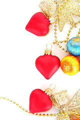 Christmas toys with red golden on white background