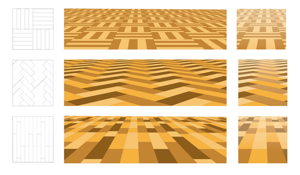 Parquet in perspective plane. Set of vector illustrations