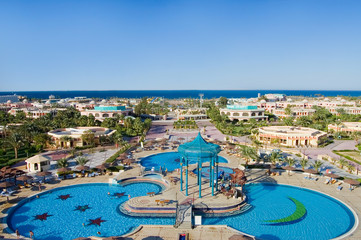 Fototapeta premium Hotel at the sea, the top view