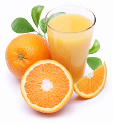 Orange juice and fruits.