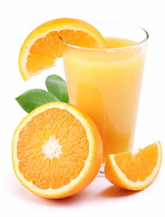 Orange juice and fruits.