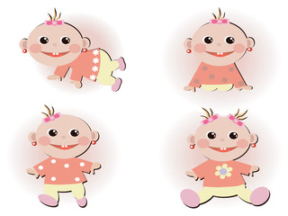 Obraz premium Set icons with baby girls