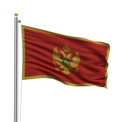 Flag of Montenegro waving in the wind in front of white