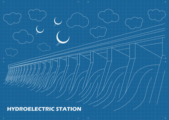 Hydro power station vector blueprint background