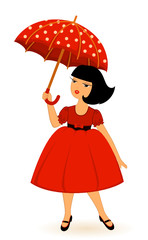 Vector cartoon little girl with umbrella