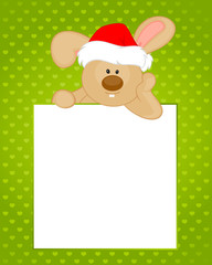 Vector cartoon little toy bunny in the cap of Santa Claus