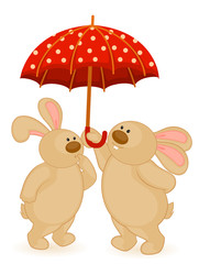 Vector cartoon little toy bunny with umbrella