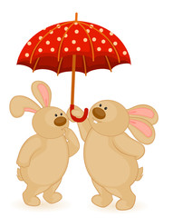 Vector cartoon little toy bunny with umbrella