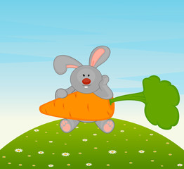 Vector cartoon little toy bunny with carrot