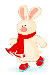 Vector cartoon little toy bunny goes for a drive on skates