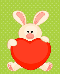 Vector cartoon little toy bunny with heart
